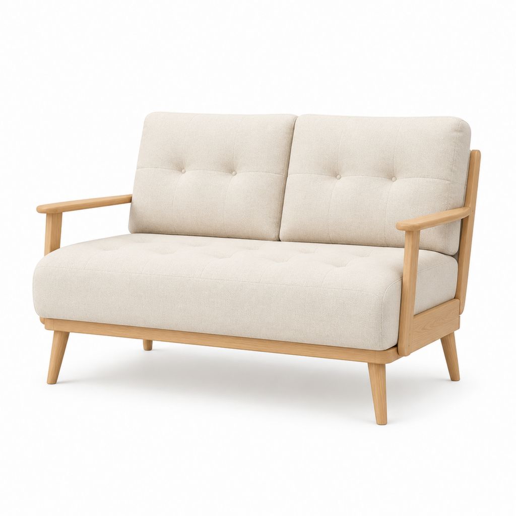 2-Sitzer Sofa Beige Polyester Gummibaum-Massivholz Rechteckig 130 x 76 x 82 cm