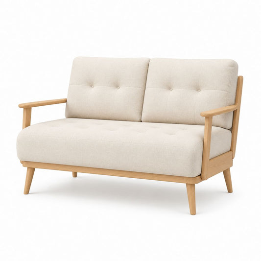 2-Sitzer Sofa Beige Polyester Gummibaum-Massivholz Rechteckig 130 x 76 x 82 cm