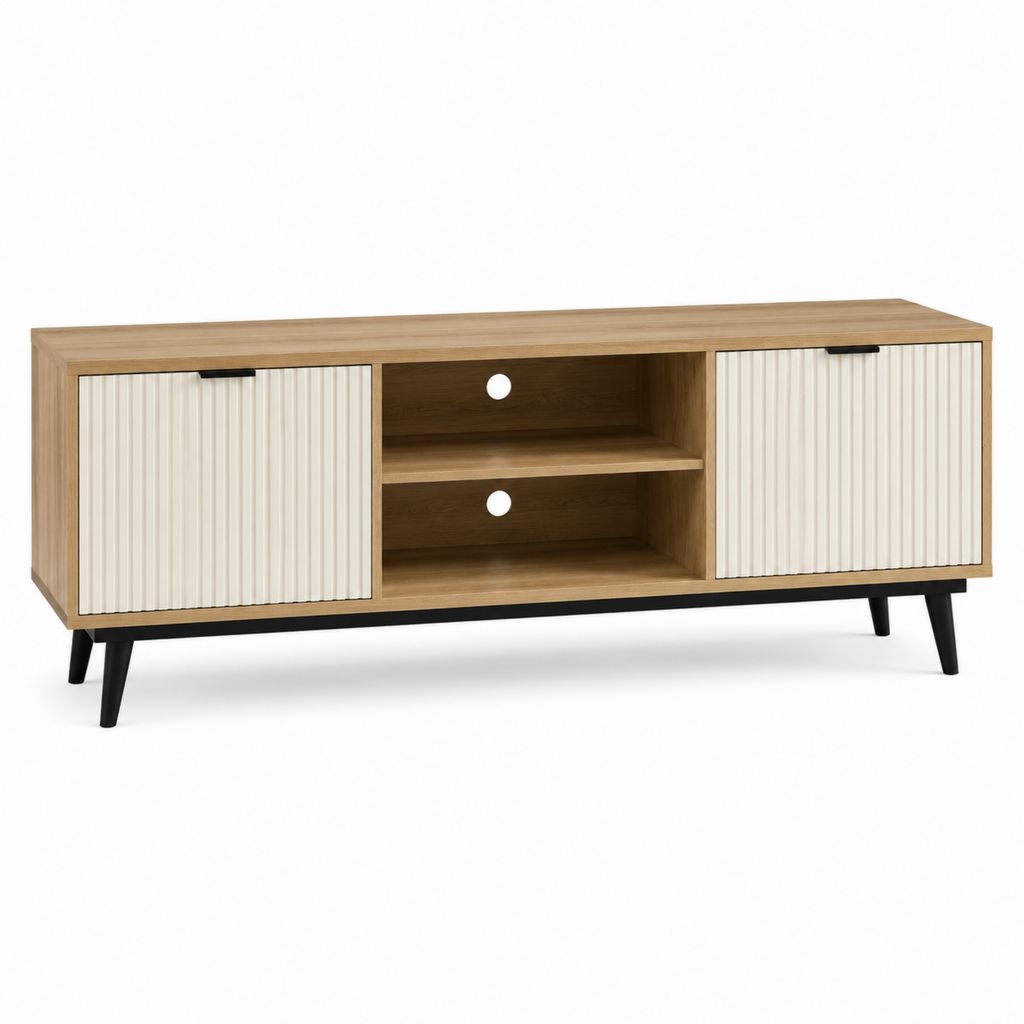 TV-Lowboard Eichenoptik Creme MDF Spanplatte 140 x 40 x 60 cm