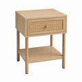 Nachttisch rechteckig Natur Eichenholzdekor Rattan 45 x 35 x 60 cm mit Schublade und Ablage