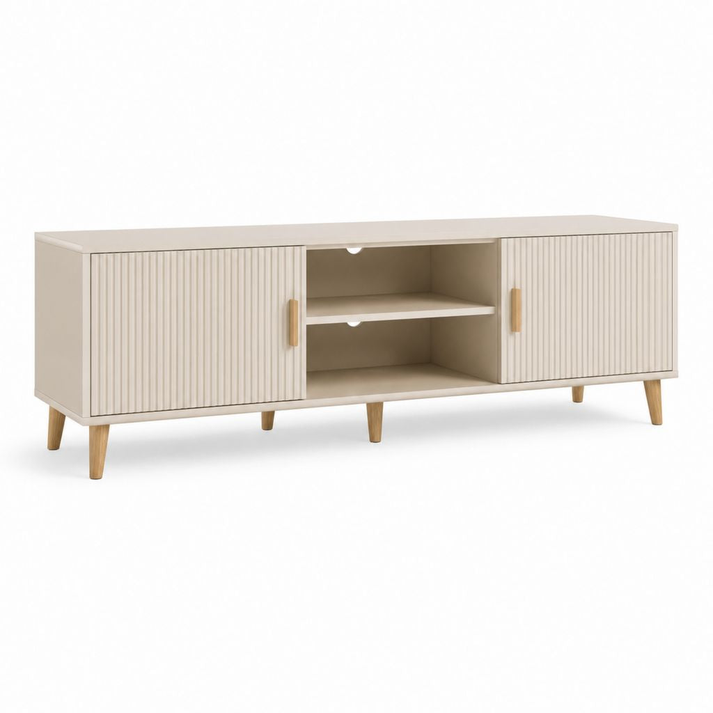 TV Lowboard Beige mit Riffeloptik aus Spanplatte und MDF 160 x 40 x 60 cm