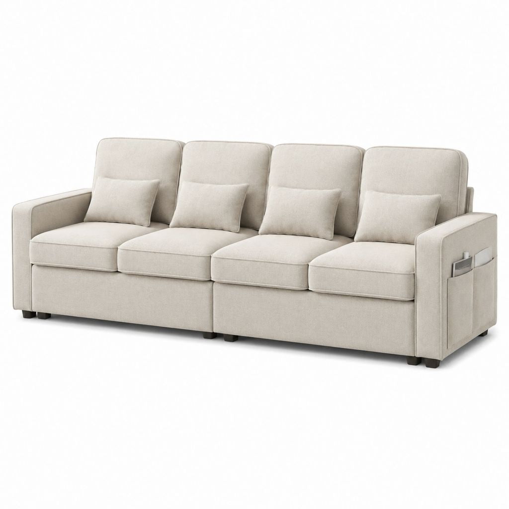 4-Sitzer Sofa Beige Polyester Rechteckig 280 x 90 x 88 cm mit 4 Kissen