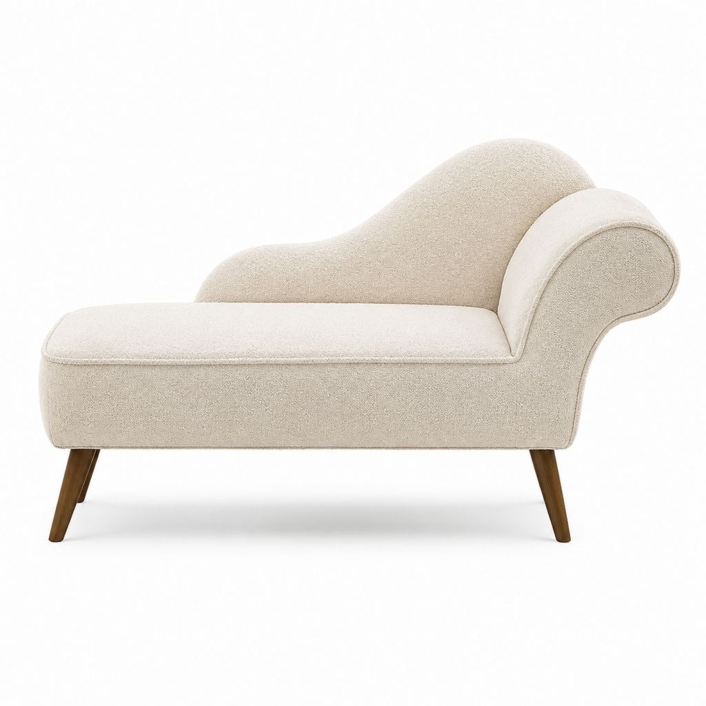 Recamiere Creme Bouclé-Polyester geschwungen mit Massivholzfüßen 150 x 85 x 88 cm