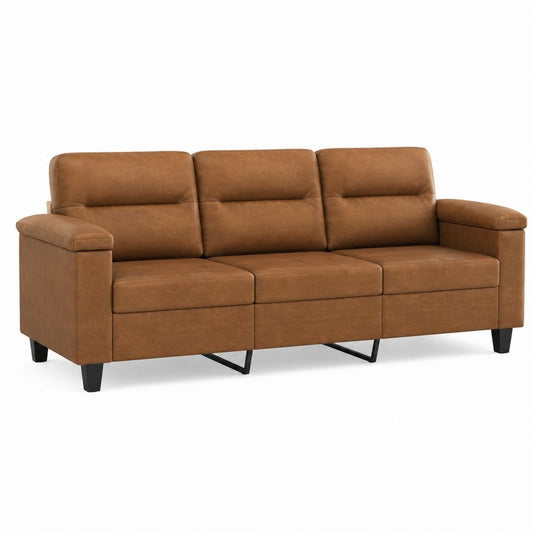3-Sitzer Sofa Cognacbraun aus PU-Kunstleder rechteckig 210 x 90 x 88 cm
