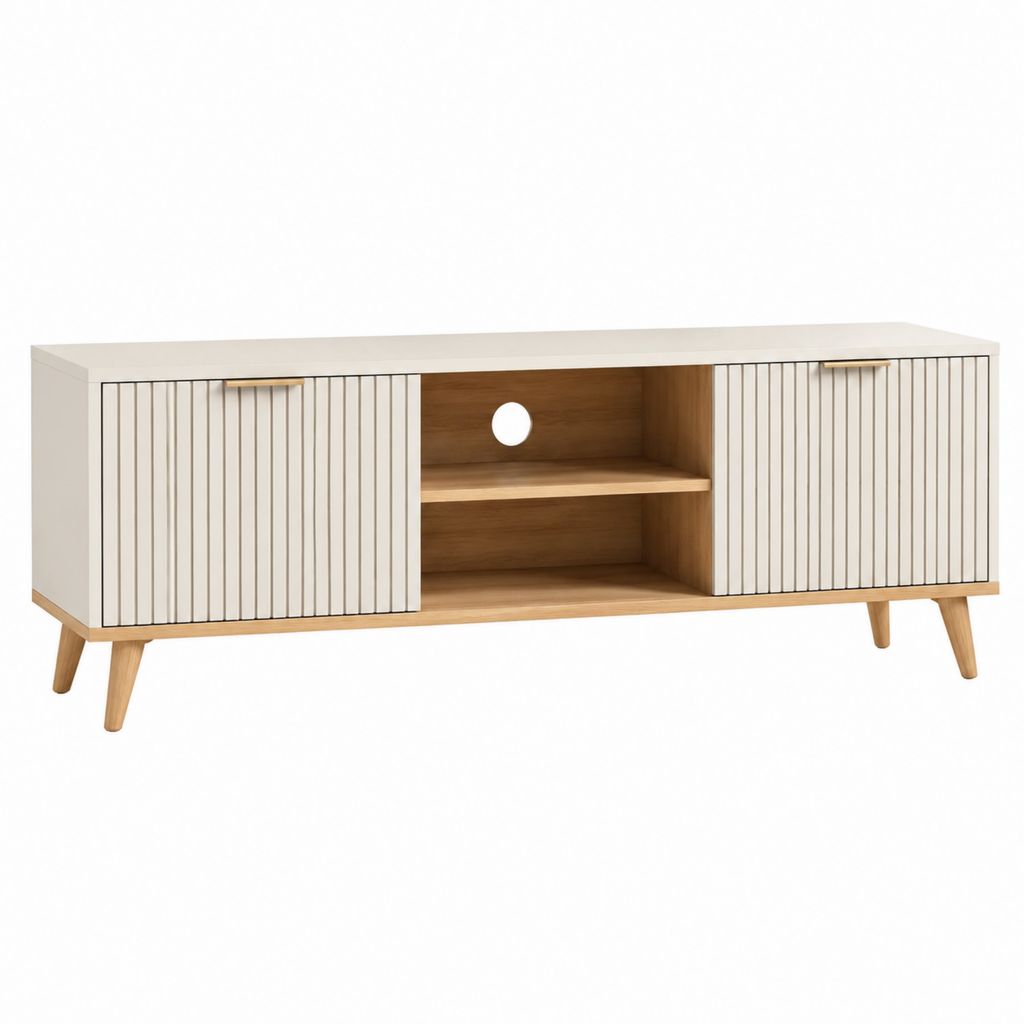 TV-Lowboard Weiß Eiche-Optik MDF Spanplatte Rechteckig 160 x 40 x 60 cm