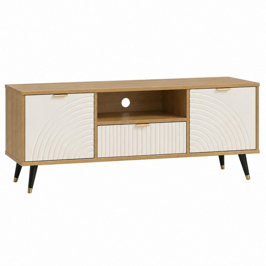 TV-Lowboard Eiche Weiß aus Spanplatte und MDF mit 2 Türen 1 Klappe 160 x 40 x 65 cm