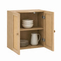 Küchenhängeschrank mit 2 Türen aus Eichenfurnier und Rattan in Natur 60 x 30 x 80 cm