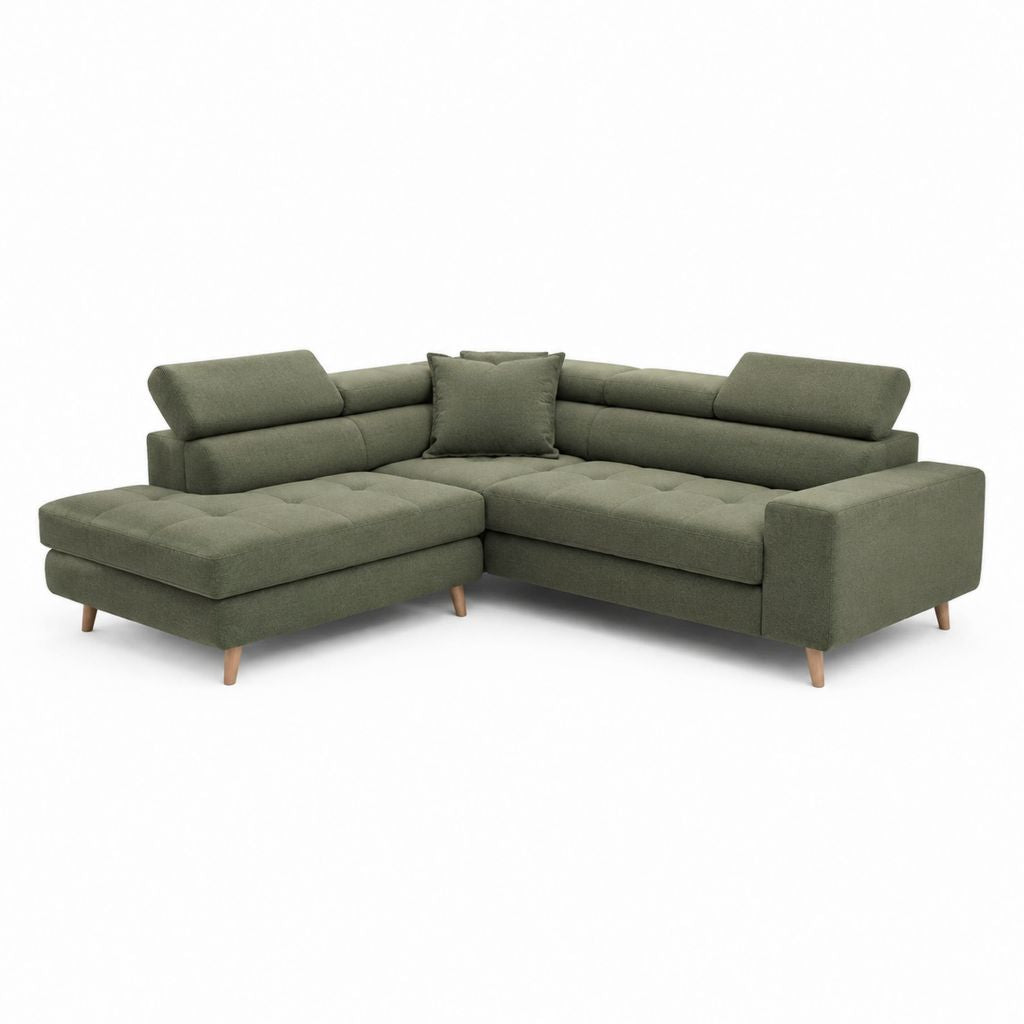 Ecksofa mit Recamiere Olivgrün Polyester 250 x 160 x 85 cm