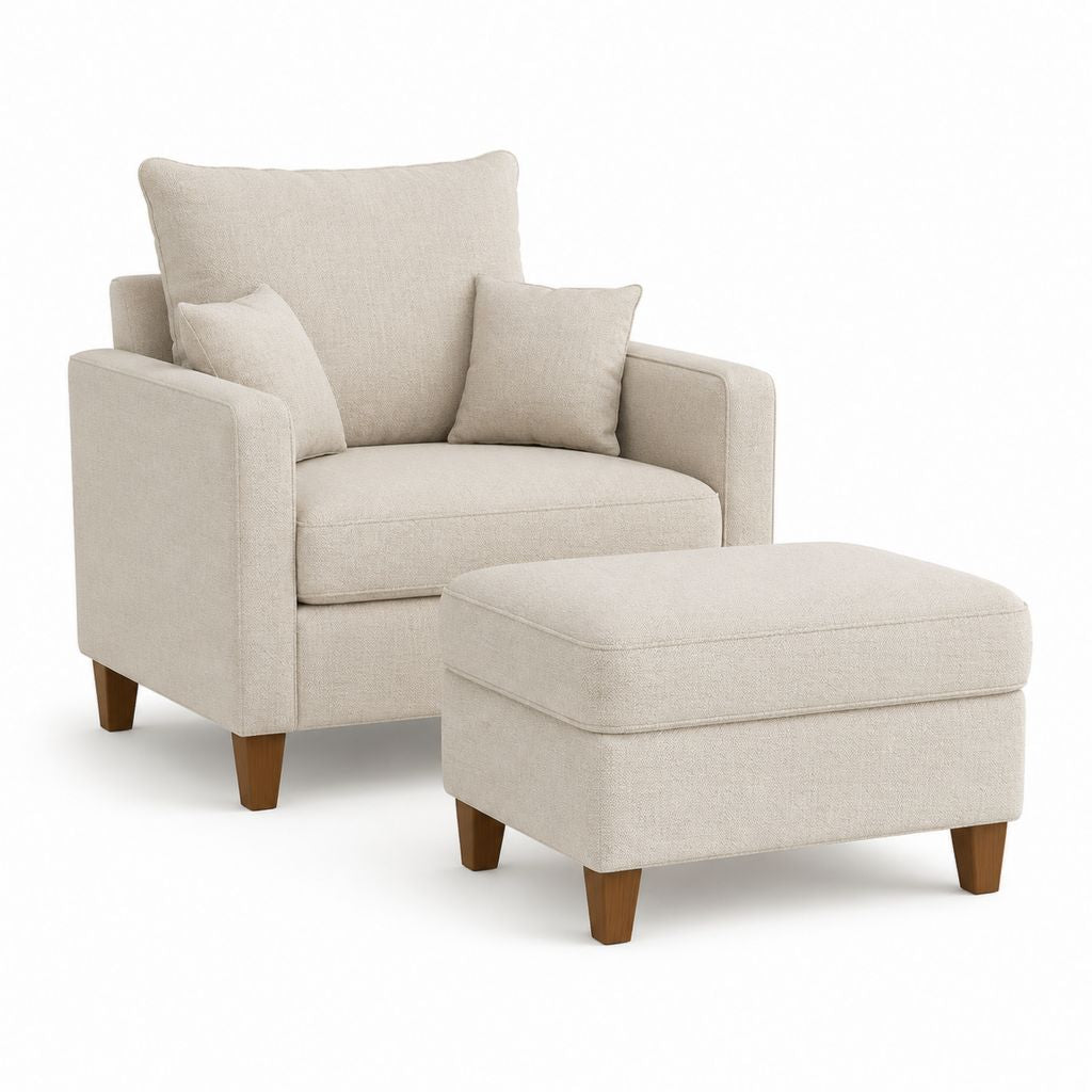 Ohrensessel mit Hocker Set Beige Polyester Rechteckig 94 x 91 x 92 cm