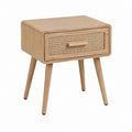Nachttisch mit Schublade Natur Massivholz Rattan rechteckig 40 x 35 x 55 cm