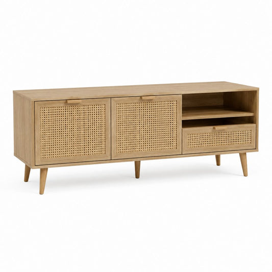 TV Lowboard Naturbraun MDF Rattan rechteckig 160 x 40 x 75 cm