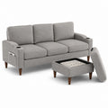 3-Sitzer Sofa mit Hocker Grau Polyester Rechteckig 200 x 86 x 88 cm