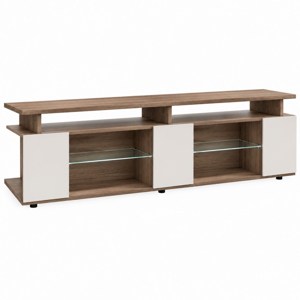 TV-Lowboard Walnuss Weiß aus Spanplatte mit Glasböden 180 x 40 x 55 cm
