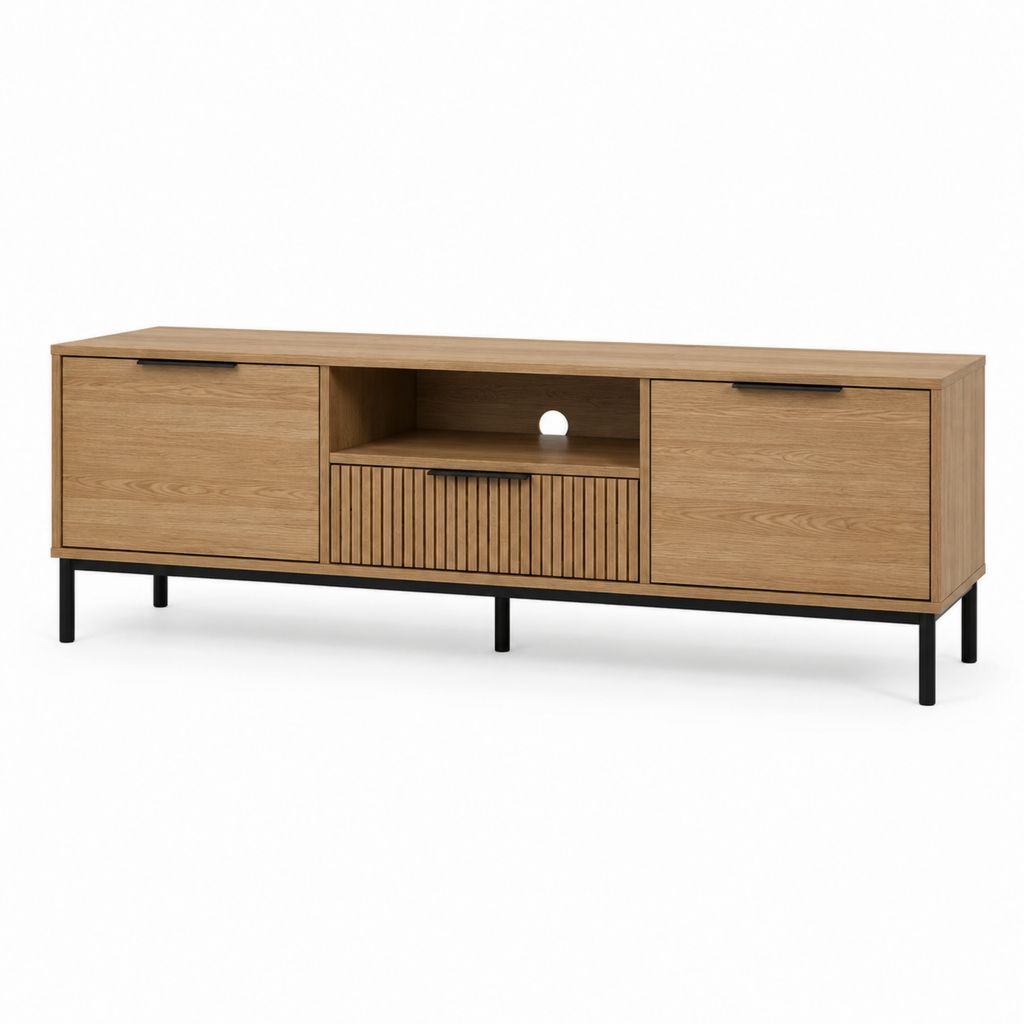 TV-Lowboard Eiche MDF rechteckig mit 3 Türen Kabeldurchlass 180 x 40 x 60 cm