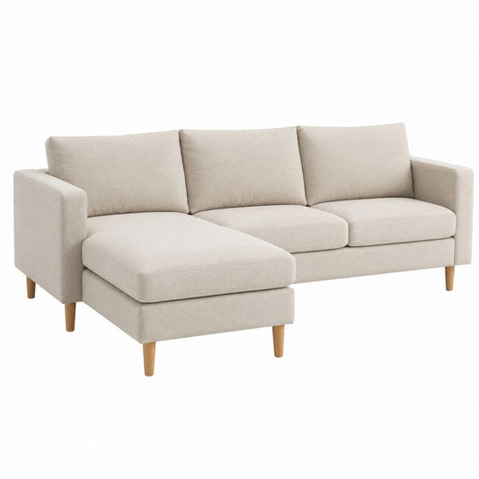 Ecksofa mit Recamiere links Beige Polyester 230 x 150 x 85 cm