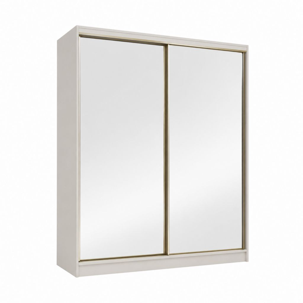 Schwebetürenschrank Weiß mit Spiegelglasfront und Aluminiumprofilen 150 x 60 x 200 cm