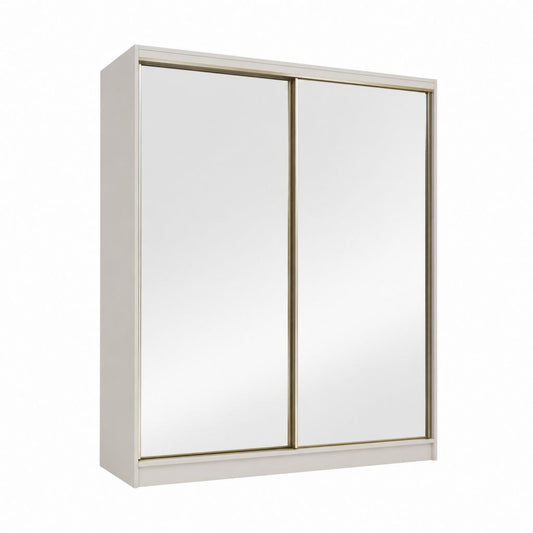 Schwebetürenschrank Weiß mit Spiegelglasfront und Aluminiumprofilen 150 x 60 x 200 cm
